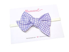 Bow Headband Mini Gingham Purple