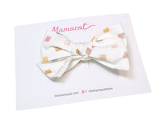 Bow Headband / Clip Beige Squares