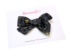 Bow Headband / Clip Black Gold Specks