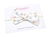 Bow Headband / Clip Beige Squares