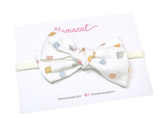 Bow Headband / Clip Beige Squares