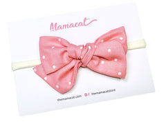Bow Headband Coral Dots