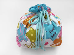 Happy Bear Blue Large Drawstring Pouch