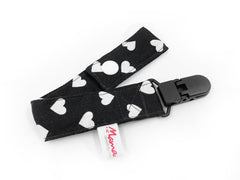 Pacifier Strap / Toy Strap Black White Hearts